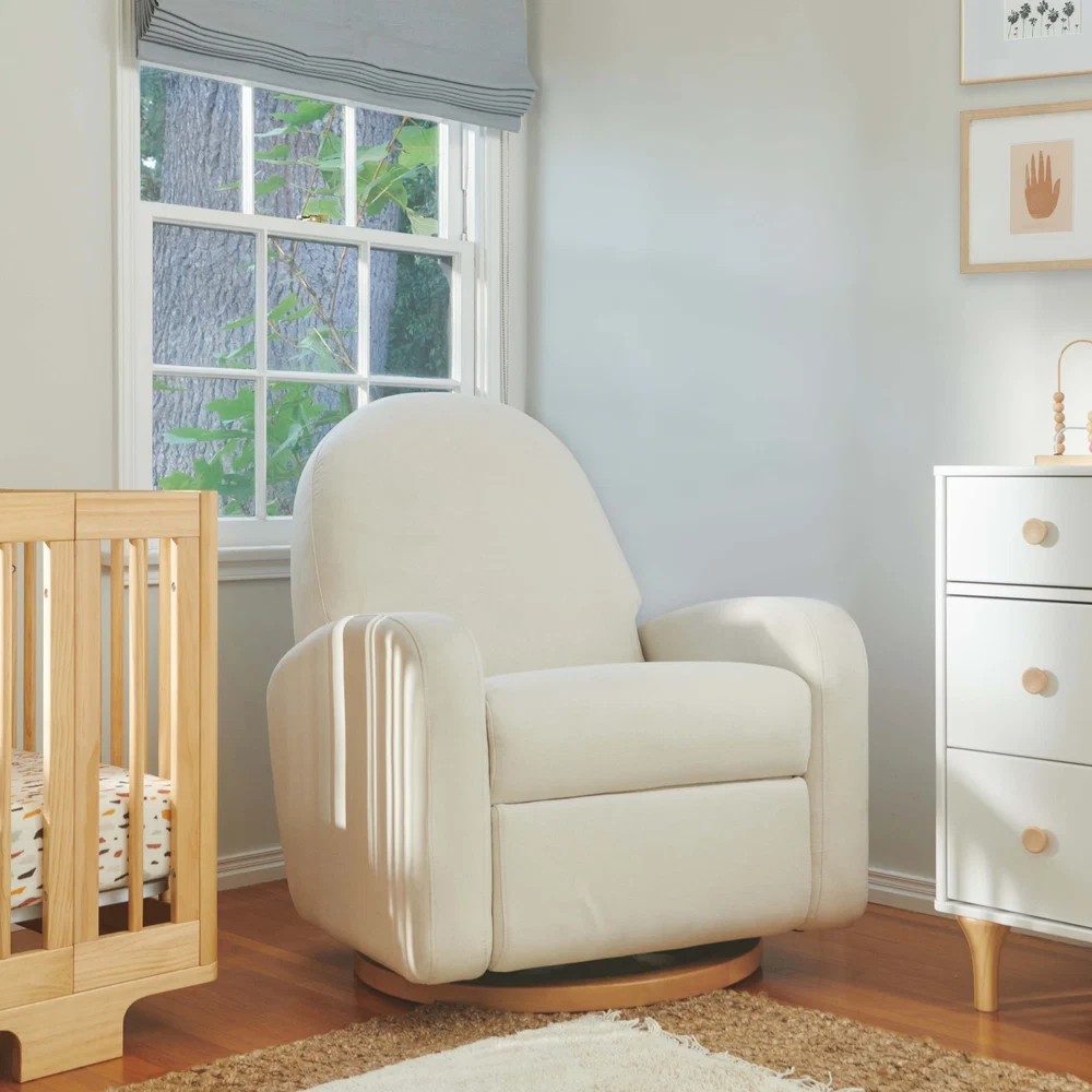 Veltrion Boucle Nursery Glider Chair, Soft Upholstered Hardwood Frame Rocking Glider for Nursing & Feeding, Oatmeal