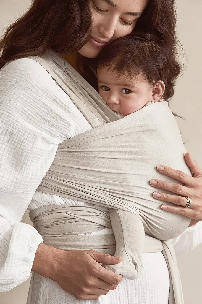 Veltrion Baby Wrap Carrier, Soft Stretchy Infant Sling for Newborn to Toddler, Hands-Free Baby Wearing, Natural view 2