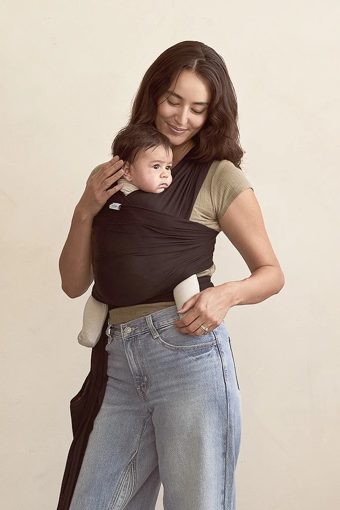 Veltrion Baby Wrap Carrier, Soft Stretchy Infant Sling for Newborn to Toddler, Hands-Free Baby Wearing, Black view 3